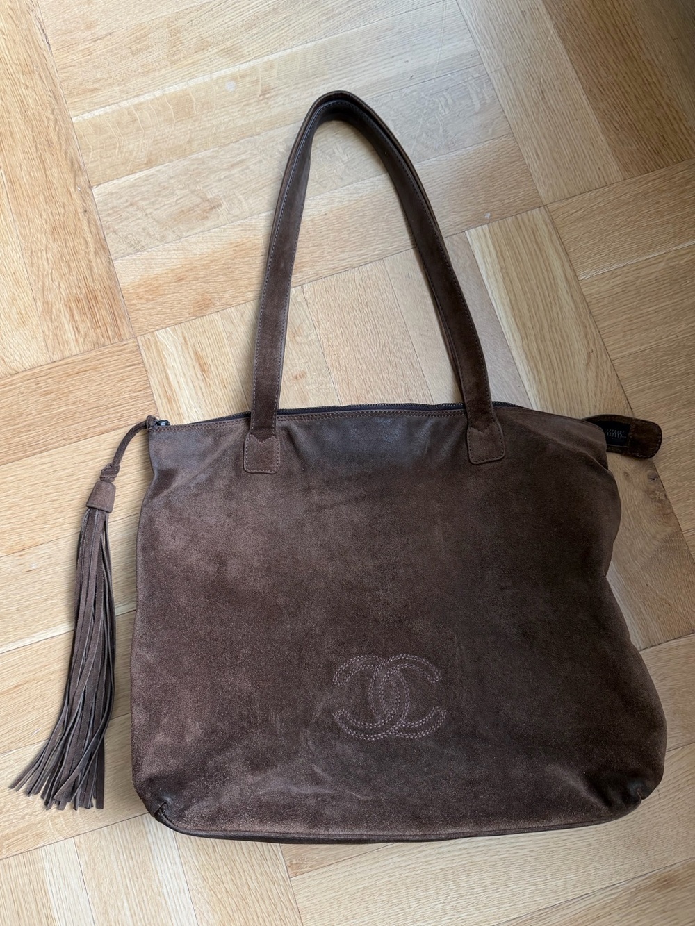 Chanel Vintage Brown Suede Tassel Tote Bag - Stitched CC Logo